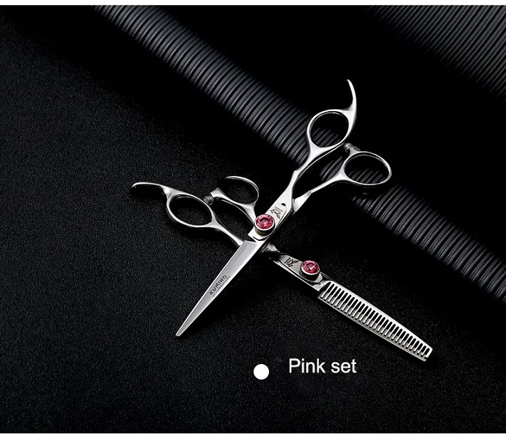 pink set KUMIHO F2BS-60 ножницы для волос набор 9cr13 нержавеющая 6 дюймов 2 цвета винт доступны резки и истончение ножницы - Цвет: pink set