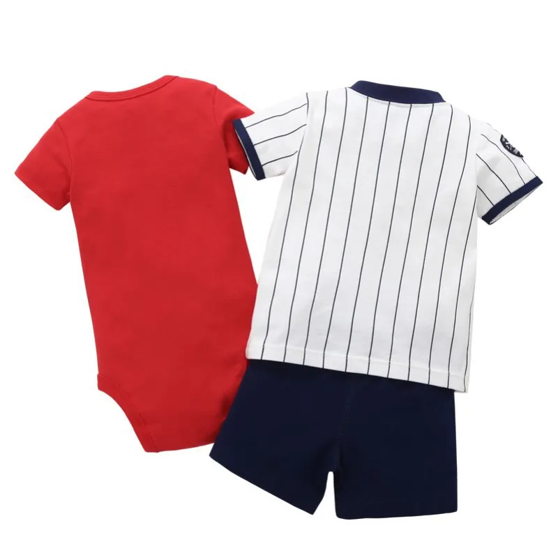 3 PCS Baby Boy Clothes Set Cartoon Striped Car Dinosaur T-shirt + Shorts Rompers Newborn |