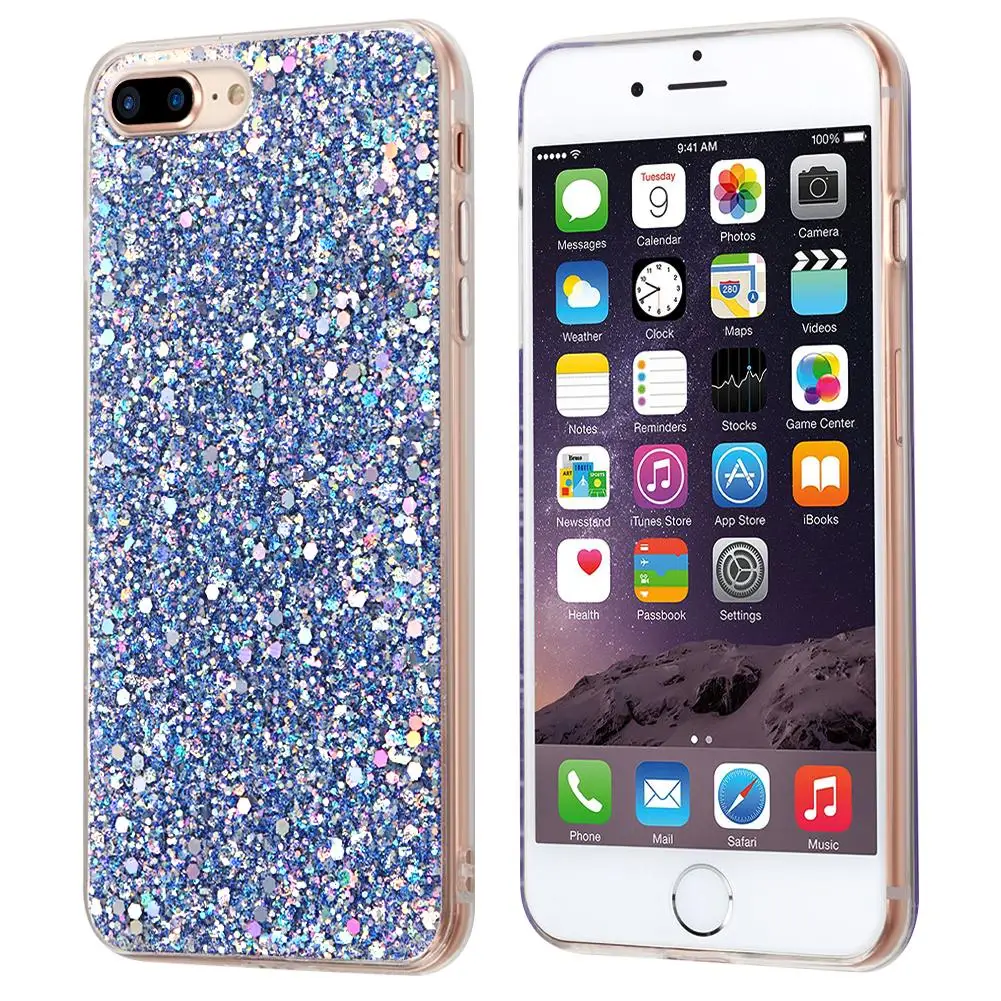 Blue Coque For iPhone 7plus TPU Silicon Case For iPhone 5 5S SE 6 6S 7 8 Plus Cover For iPhone 11 Pro XR X XS Max Bling Glitter Funda - Цвет: Blue