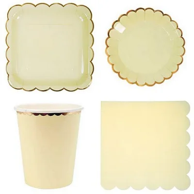 Yellow 69pcs 69 шт./лот Карамельный цвет бумажные тарелки для дня рождения праздничные блюда Пастель пластины золота Фольга Baby Shower Свадебный декор столовые приборы - Цвет: Yellow 69pcs