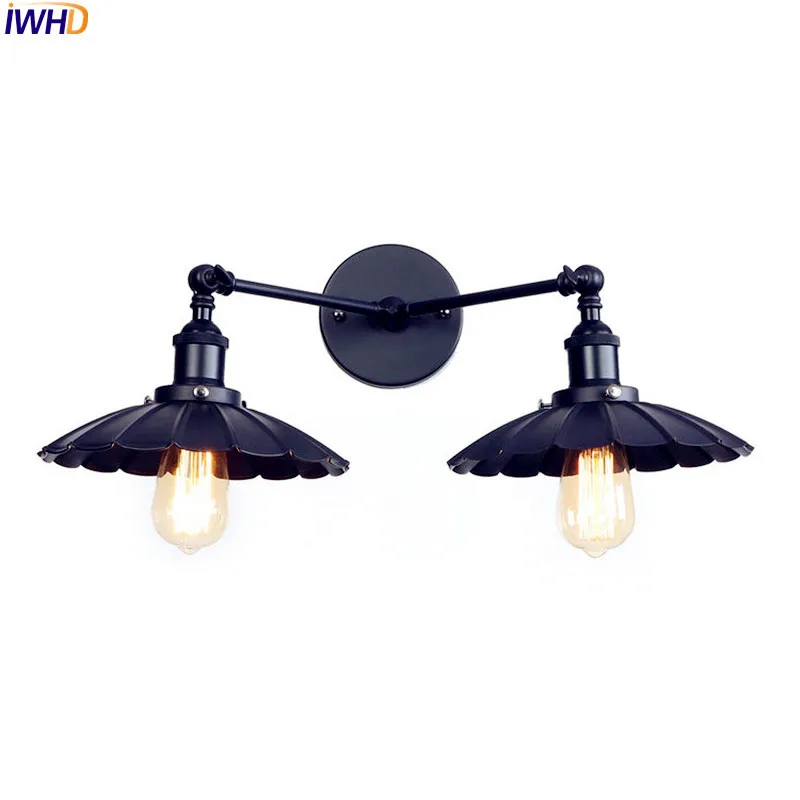 

IWHD 2 Heads Black Retro LED Wall Light Fixtures Home Lighting Iron Metal Loft Industrial Vintage Wall Sconce Lamp Lampara Pared