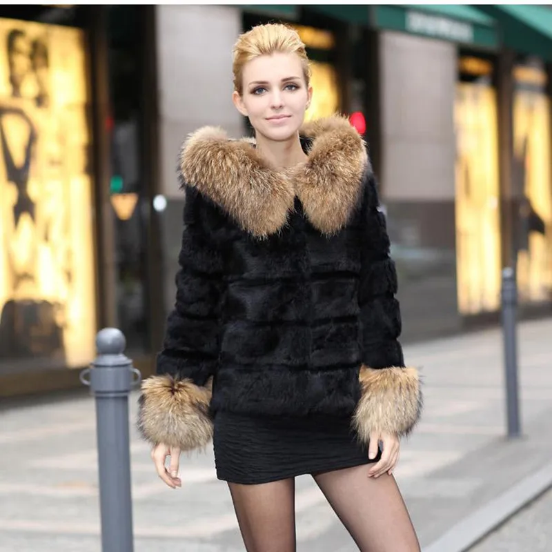 Женская куртка из натурального кроличьего меха зимнее меховое пальто с