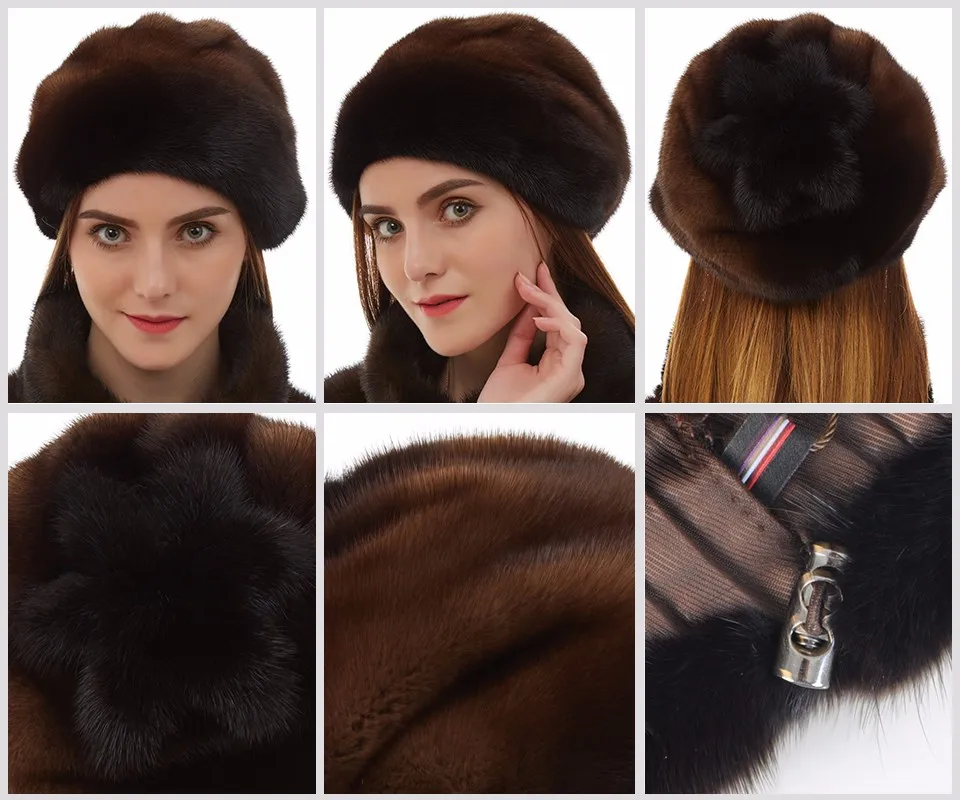 Натуральная Кожа Женщины Случайный норки hat Цветочные Украшения норки меховая шапка женская Мода зимние шапки для женщин меховая шапка