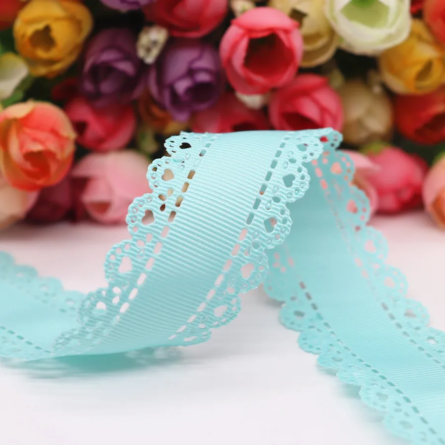 5 ярдов полые кружева Grosgrain ленты с сердцем персикового цвета 30 мм для волос луки