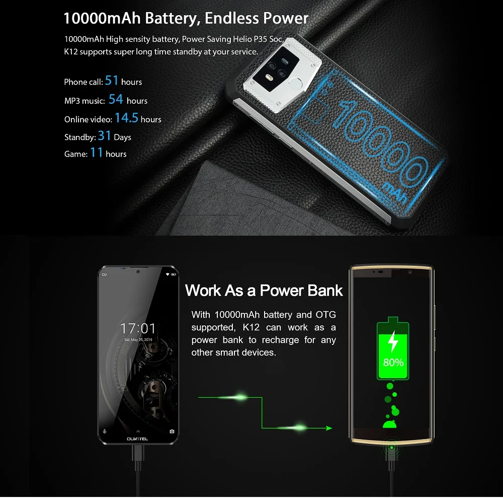 Смартфон OUKITEL K12 10000 мАч быстрая зарядка 5 В/6 А FHD + большой экран 6 3 дюйма Android 9 0