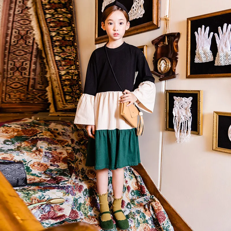 

2018 autumn loose dress for girls cotton patchwork princess costume teens kids party frocks family matching dresses age 4-16 yrs