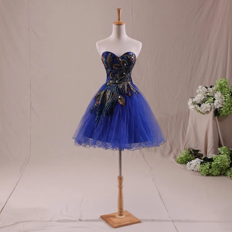 royal Blue Молодежные дешевые короткие платья для выпускного из тюля трапециевидной формы без рукавов, мини-вышивка, кружевные вечерние платья для выпускного вечера, милое SD039 - Цвет: royal Blue