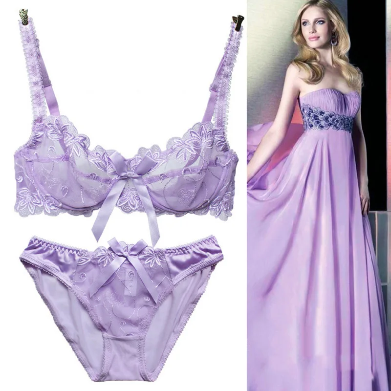 purple Хит,, модный прозрачный сексуальный бюстгальтер размера плюс, женское Марлевое нижнее белье с вышивкой, ультратонкое, темно-синее, черное - Цвет: purple