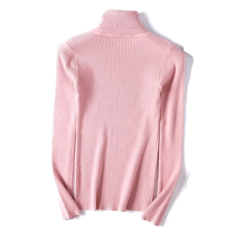 

2019 New Autumn Winter Women Turtleneck Pullovers Sweaters Female Pink Green Grey Warm Knitted Pullover Casual Jumper pull femme