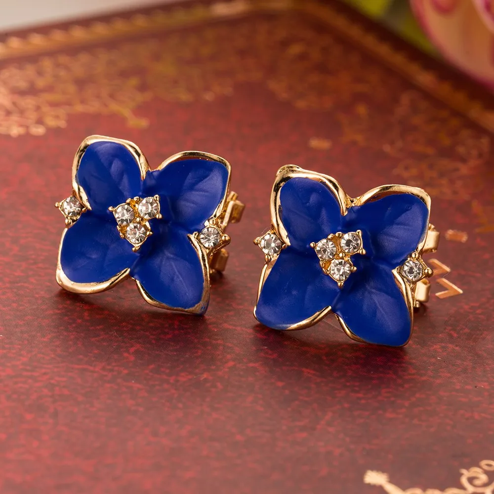 Висячие серьги-гвоздики для женщин с голубым цветком |