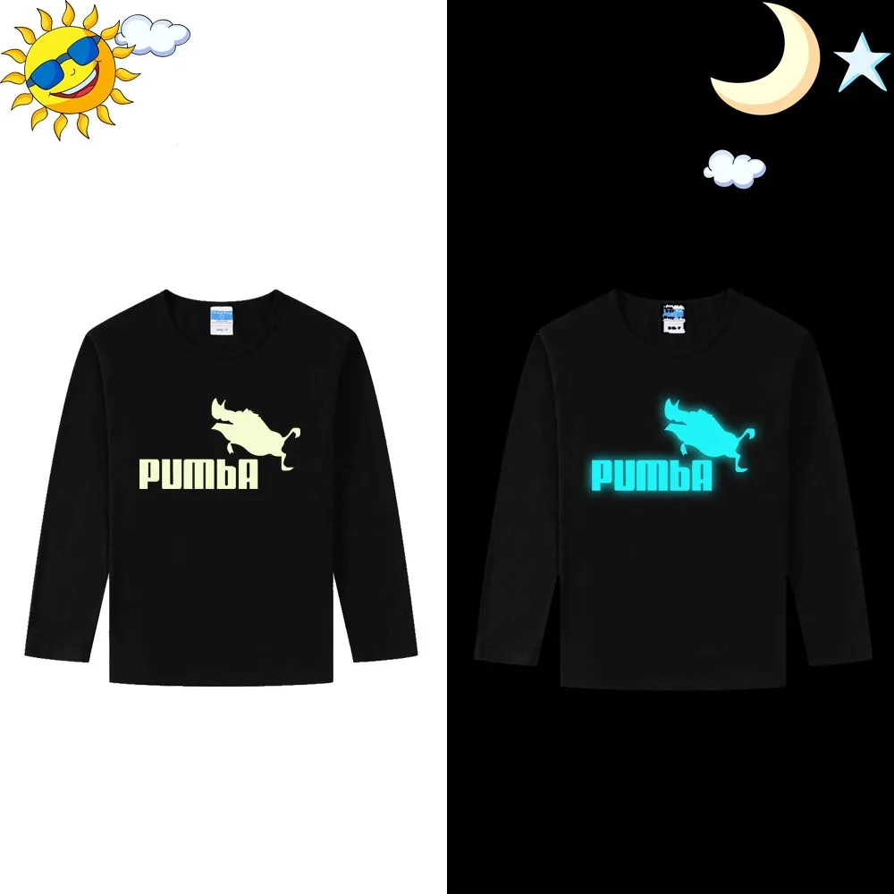 Long Sleeve LYTLM/Корейская одежда для детей 10 лет, футболка с принтом «Пумба» для девочек, Король Лев, забавная футболка для малыша, HAKUNA MATATA, футболки с длинными рукавами для мальчиков - Цвет: Long Sleeve