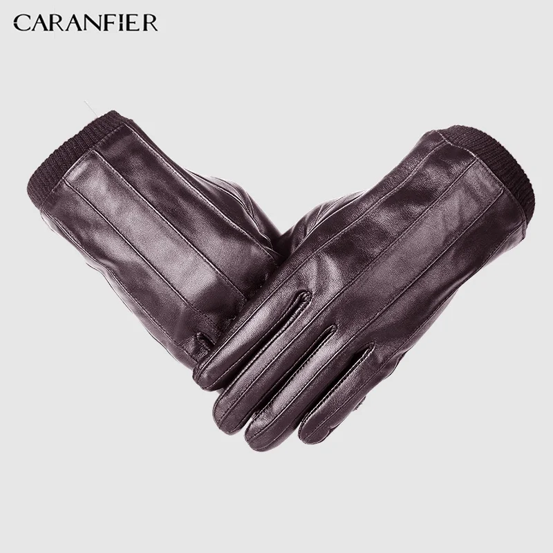Мужские перчатки из натуральной овчины CARANFIER зимние теплые бархатные с сенсорным