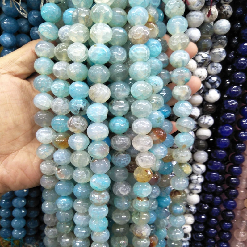 

12mm Faceted Light Blue Natural Agates Stone Beads Round Loose Bead For DIY Bracelets Necklaces Jewelry Making Material