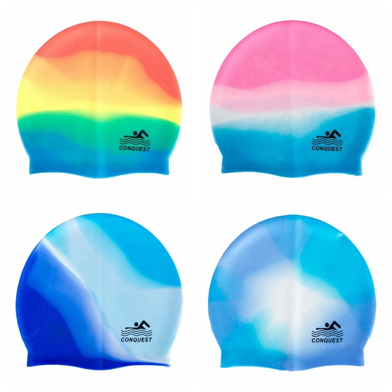 1 шт. эластичная шапочка для плавания для женщин и мужчин, Женская разноцветная Водонепроницаемая шапка с ушками, длинная защита для волос, спортивная одежда для плавания, шапки