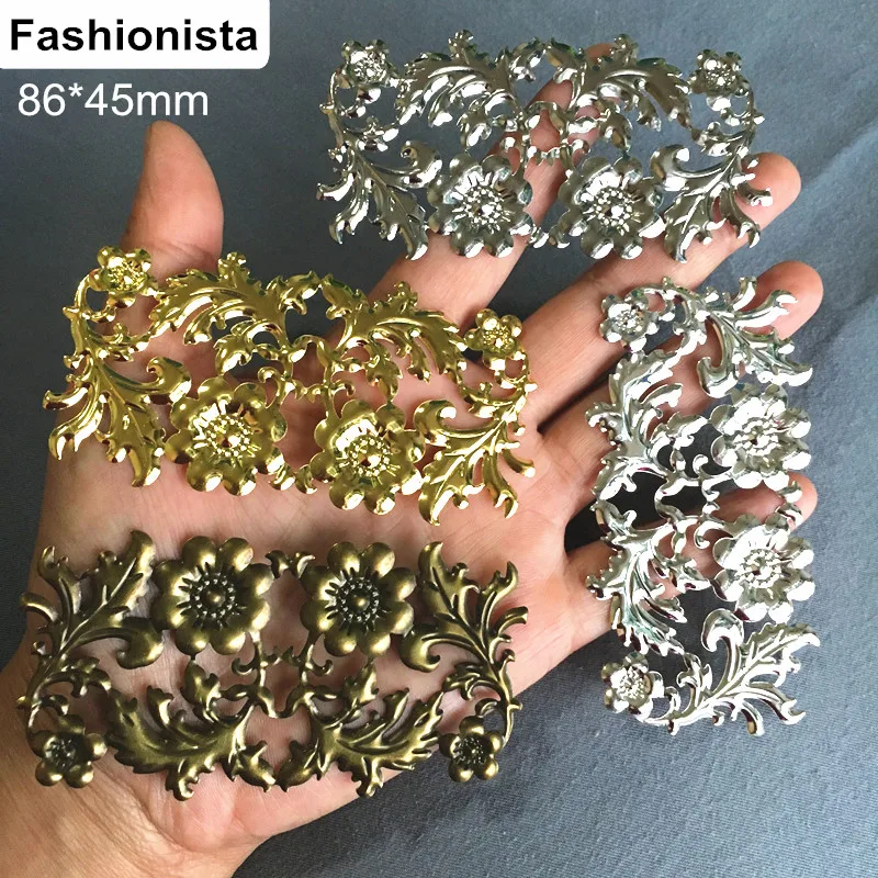 Большие филигранные цветы 86*45 мм украшение для прокрутки цветной золотой