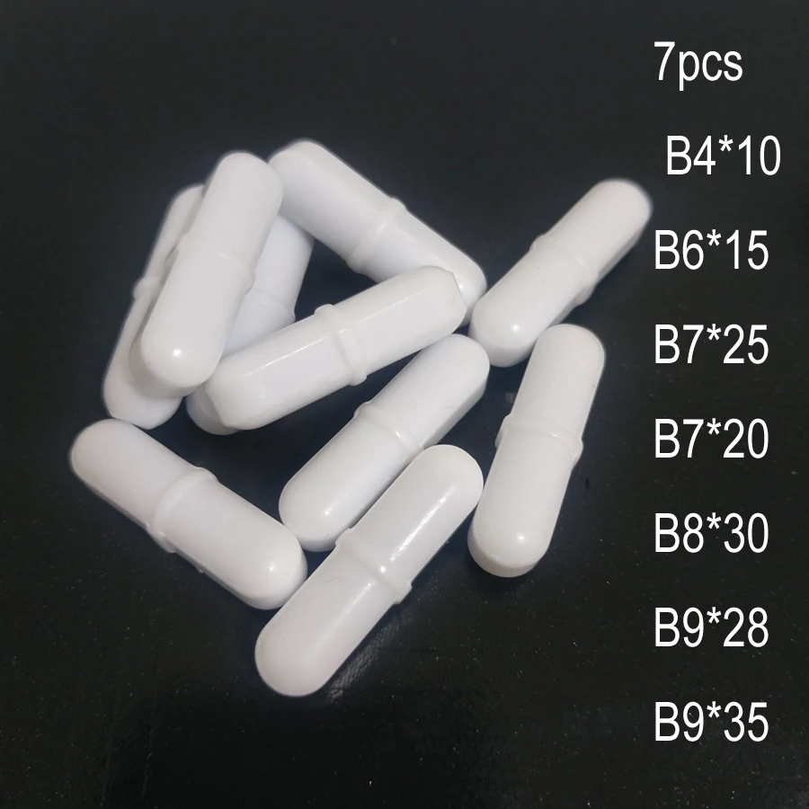 

7pcs B Style Mixed Size PTFE Magnetic Stirrer Mixer Stir Bars White Color with Pivot Ring