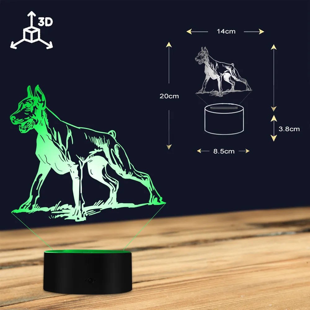 Doberman Pinscher 3D светильник Оптическая иллюзия детская комната ночник на заказ
