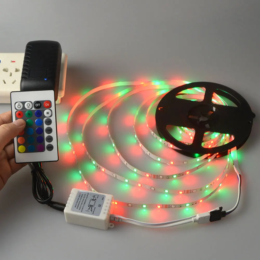 1 рулон RGB 5 м 3528 SMD Светодиодная лента 300 светодиодов 12 В 3A адаптер 24 клавиши пульт