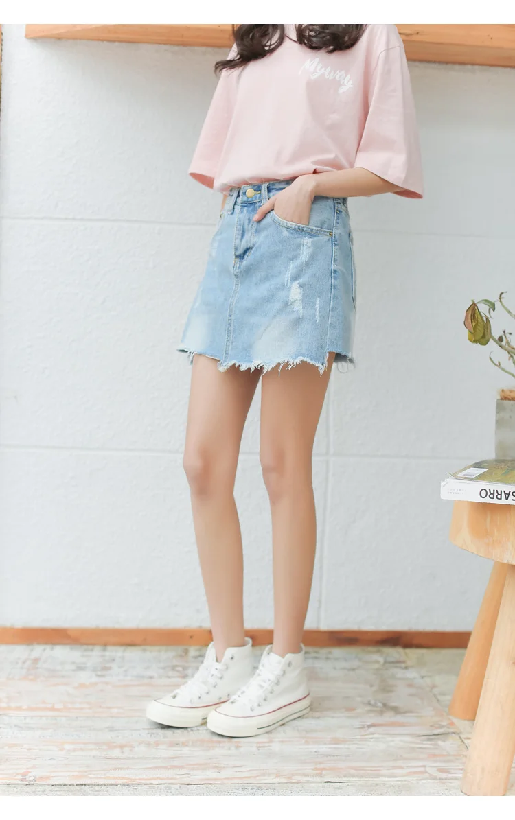 Пикантные Мини юбки Для женщин Новинка 2017 года Джинсовые RIPed короткие летние