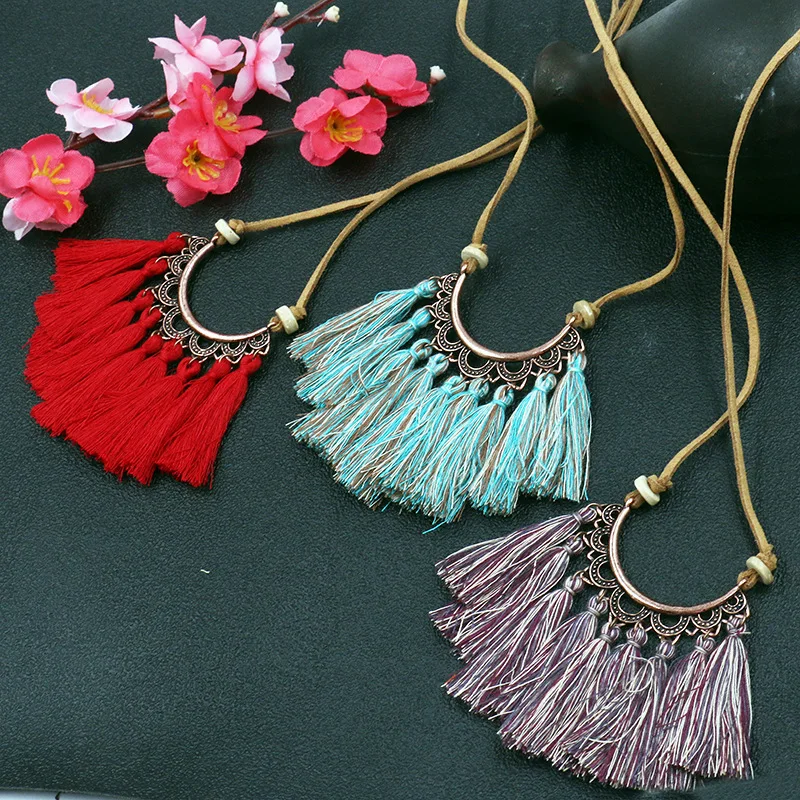 DoreenBeads богемное ожерелье с кисточками антикварная бронзовая цветная хлопковая
