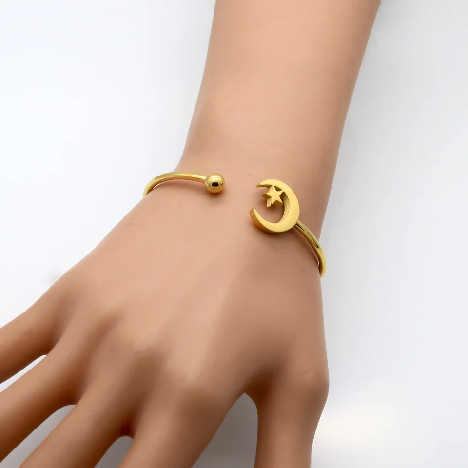 Браслеты манжеты женские из нержавеющей стали под золото с Луной и звездами|star cuff
