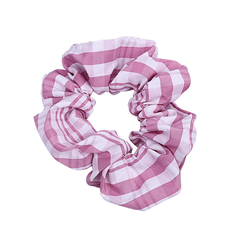 Pink Plaid Scrunchie 1 шт., Женские Элегантные Бархатные Однотонные эластичные резинки для волос, держатель для конского хвоста, резинки для волос, резинка для волос, повязка на голову, женские аксессуары для волос - Цвет: Pink Plaid Scrunchie
