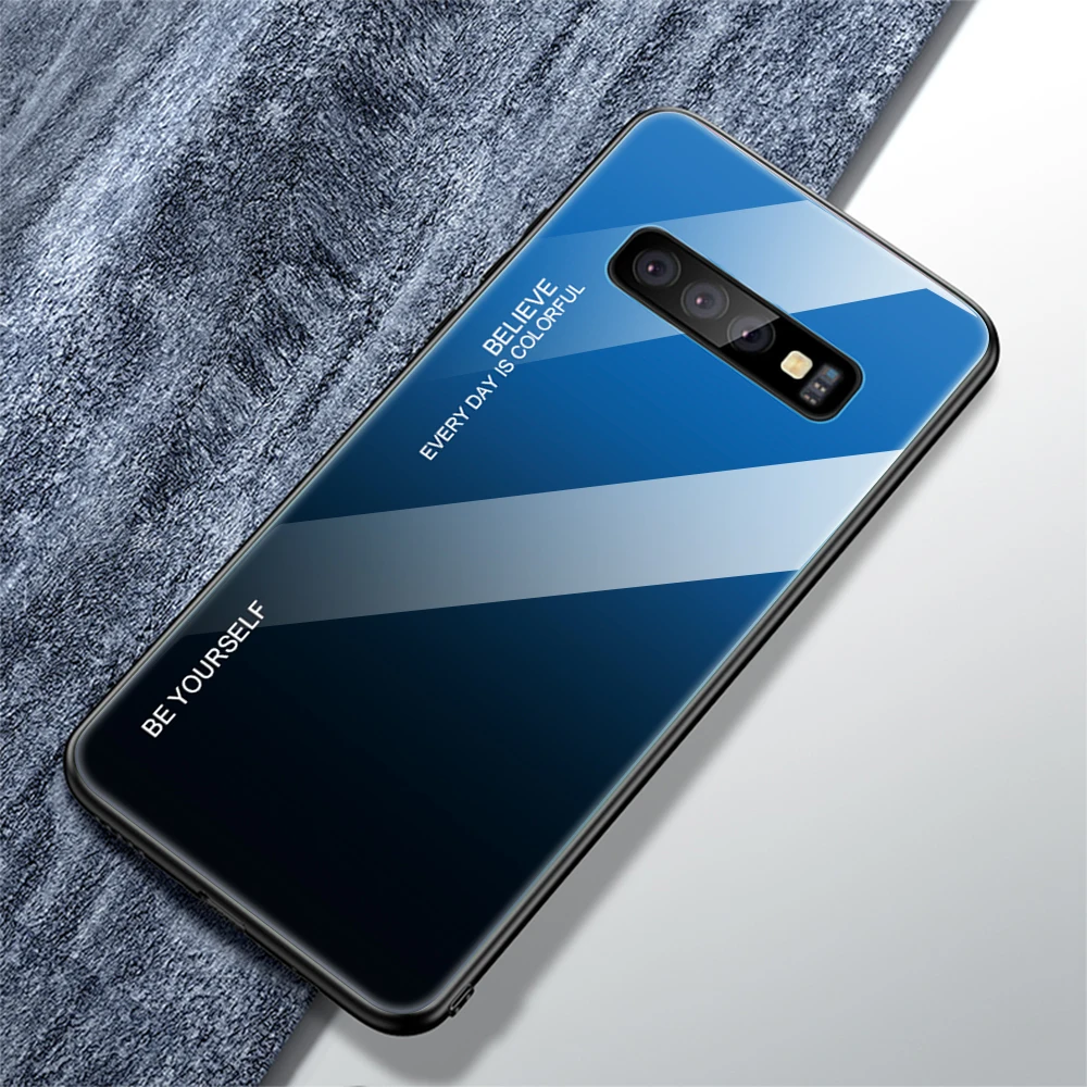 Закаленное Стекло чехол для samsung Galaxy A6 A7 A8 J4 J6 A30 A50 A20 A10 S10 S10E S8 S9 Plus Note 9 8 M10 M20 полный чехол s крышка - Цвет: SBlue