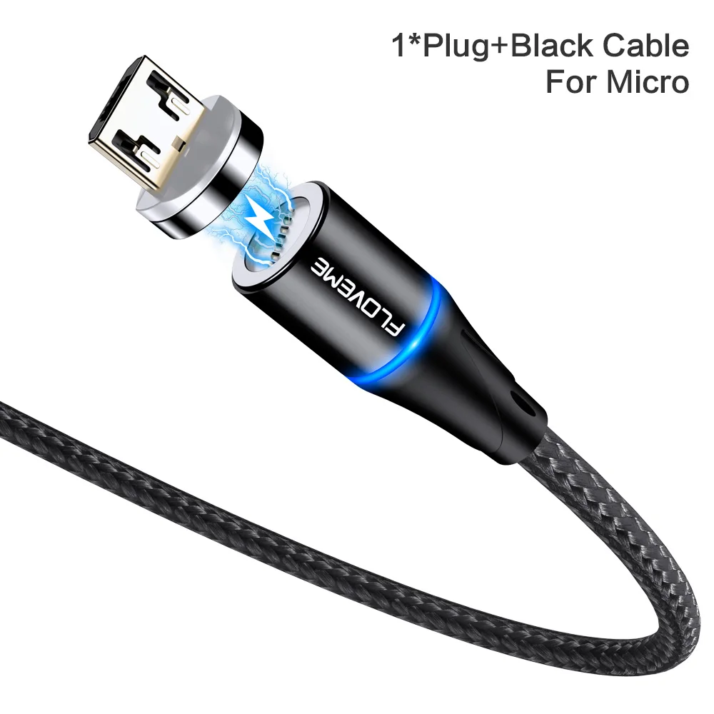 Black For Micro FLOVEME 3A Магнитный Micro USB кабель для iPhone XR 7 type-c зарядный шнур для передачи данных Быстрая Зарядка адаптер usb type C кабели для мобильных телефонов - Цвет: Black For Micro