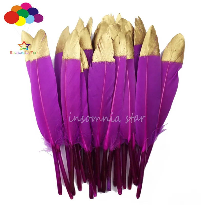 purple Утка перо синий зеленый крашеная золотая цепочка на голову натуральный 10-100 шт 6-8 дюймов/15-20 см Diy Карнавальная маска для костюма головной убор ремесла - Цвет: purple