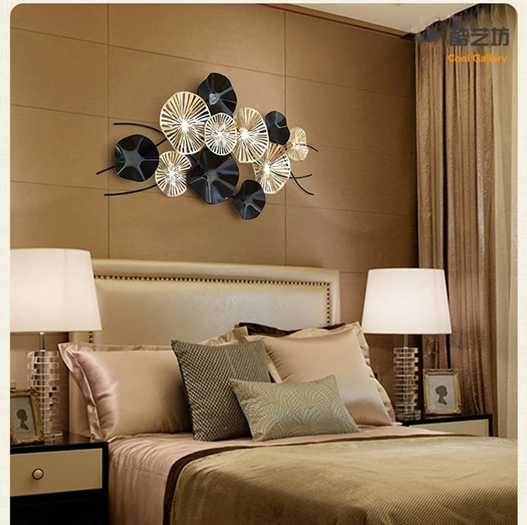 Luxury Modern Wrought Iron 3D Stereo Metal Lotus Leaf Mural Craft Wall Decoration Sofa Background Hanging Ornament Pattern | Дом и сад