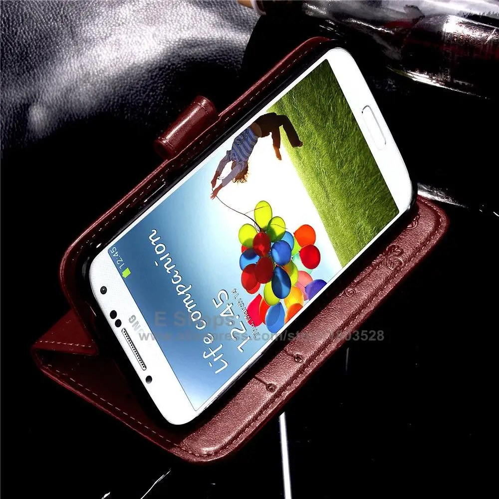 S4mini с тиснением и изображением кожаный чехол для samsung S4 mini i9190 роскошный чехол с откидной крышкой чехол-книжка с отделением для карт и с функцией черный Чехлы 4S SM 9190