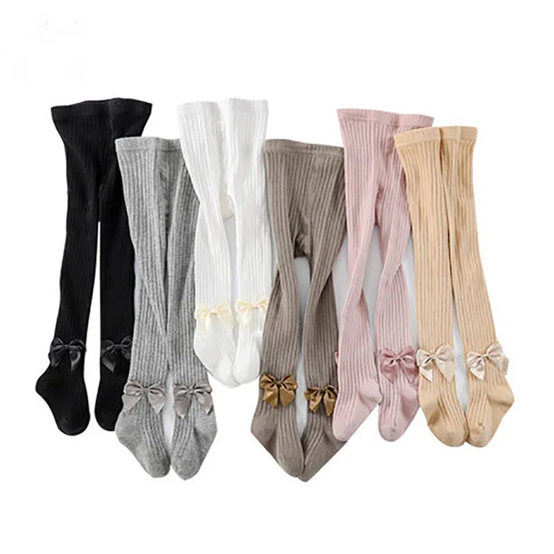 MYUDI однотонные колготки для маленьких девочек хлопковые с бабочкой и бантом