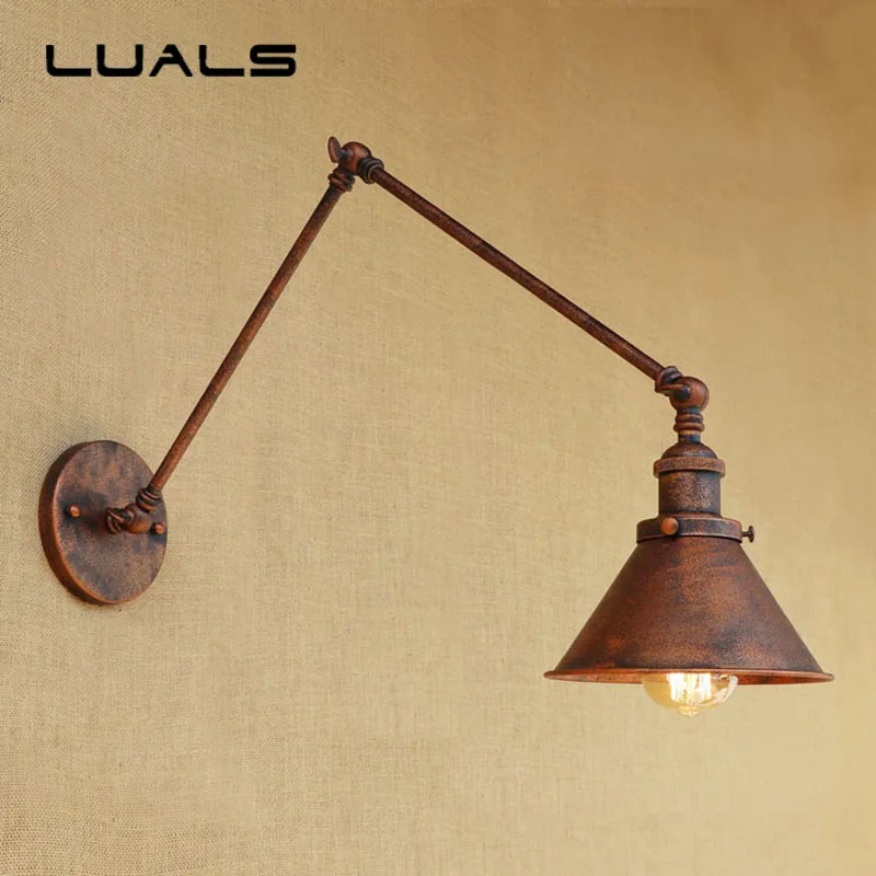 

Loft Vintage Wall Lamp Iron Art Adjustable Metal Rusty Color LED Wall Light Restaurant Bar Art Deco Lighting Contains Bulbs