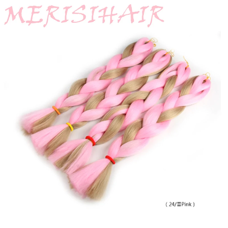 P6/613 MERISIHAIR, 24 дюйма, Омбре, синтетические, вязанные волосы для наращивания, огромные косички, прически, розовый, красный, синий, плетеные волосы - Цвет: P6/613