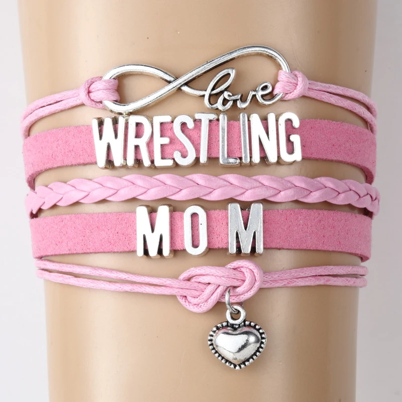 NCRHGL Бесконечность любовь Wrestling MOM браслеты сердце Шарм ручной работы pu кожаный