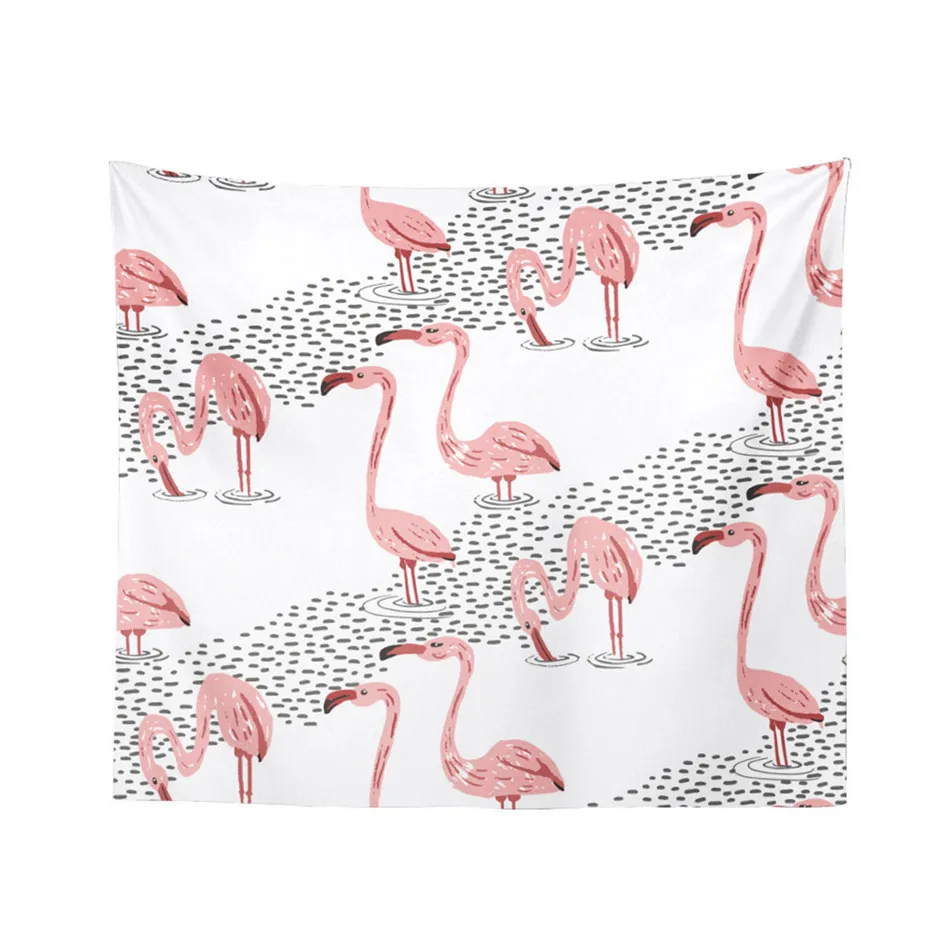 

Tropical Green Plant Leaves Tapestry Animal Flamingo Wall Hanging Colorful Flowers Wall Carpet Polyester Blanket Home Decor