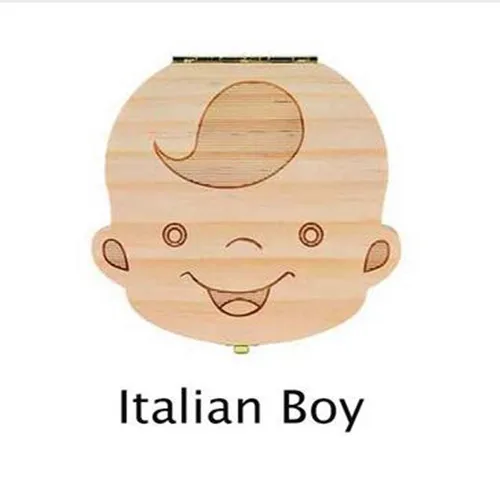 Italian boy Зубная коробка Португальский/Испанский/английский/французский/русский/Итальянский деревянная коробка для зубов органайзер для хранения молочных зубов - Цвет: Italian boy