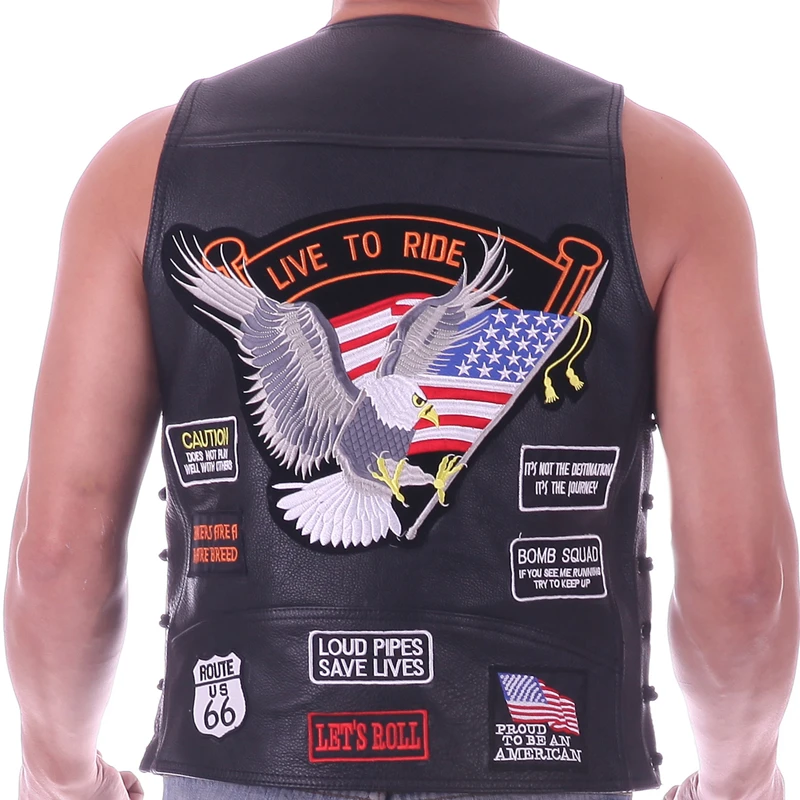 

Leather Vest Men Waistcoat Embroidery Halley Motorcycle Riding Punk Hip hop Thick Cowhide Wind proof warmth retention WoMen's*