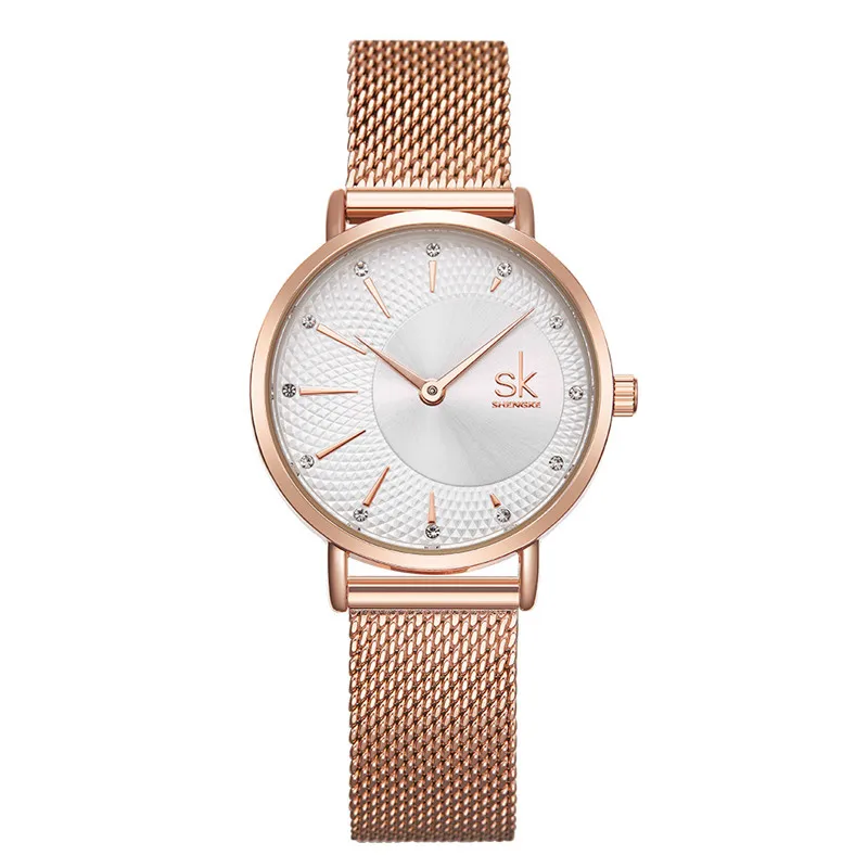 rose gold white SHENGKE SK женские часы Топ бренд класса люкс розовое золото женские часы-браслет для дам Наручные часы Montre Femme Relogio Feminino - Цвет: rose gold white
