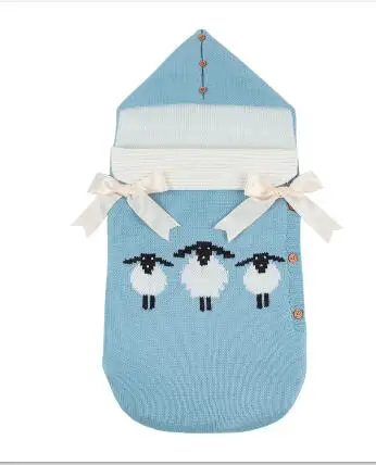 82W261 sky blue Новые конверты для новорожденных, вязанные спальные мешки с пятью звездами, Осенние серые пеленки на пуговицах для младенцев, спальные мешки, весеннее одеяло - Цвет: 82W261 sky blue