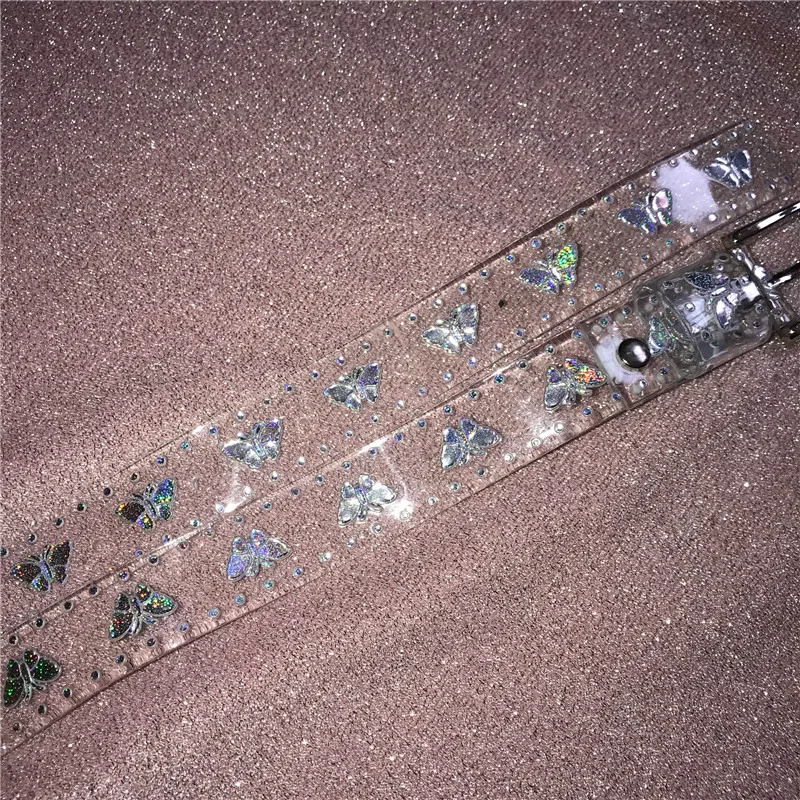 90s Bling Unif Стиль Сладкий пояс для женщин Винтаж Thunderbolt разноцветные лазерная бабочка прозрачный желе эстетический Tumblr ремень