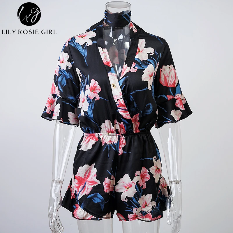 Boho красный цветочный принт глубокий v-образный вырез женские атласные