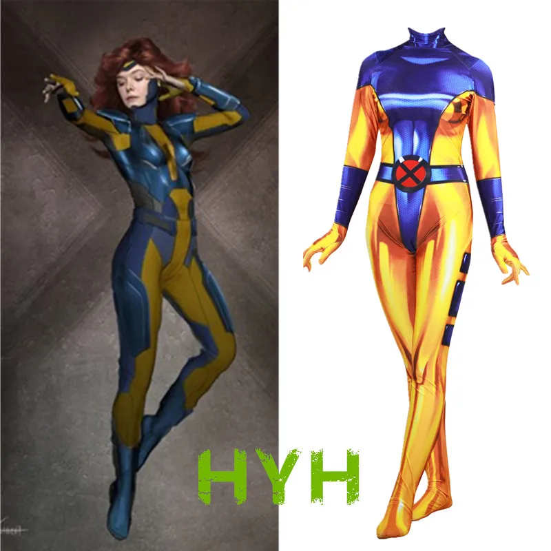 X-men джинсовый Серый Феникс Косплей Костюм Zentai боди костюм комбинезоны костюмы на Хэллоуин для женщин