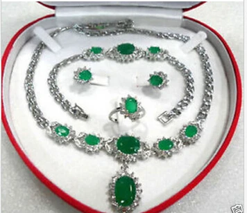 

green stone necklace bracelet ring earring set