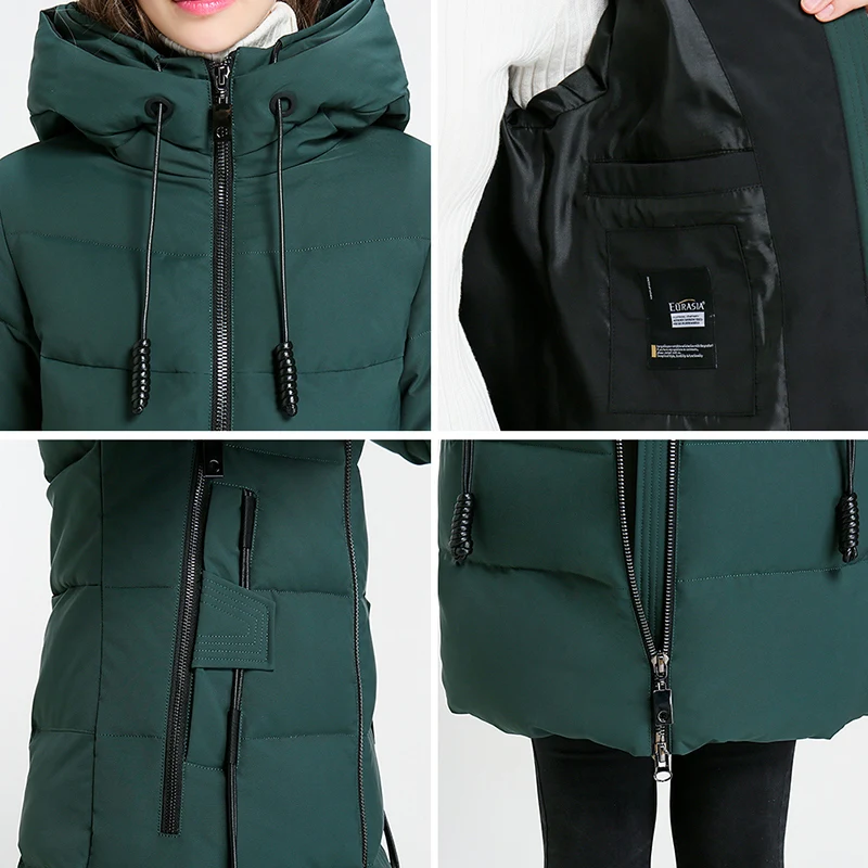 Eurasia New Women Winter Jacket Full Stand Collar Hooded Design Slim Outerwear Coat Warm Parka Lady Clothing Y1700010