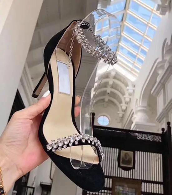 

BONJEAN Hot Selling Crystal Embellished High Heel Sandal Woman Open Toe Ankle Strap Dress Shoes Rhinestones Party Wedding Heels