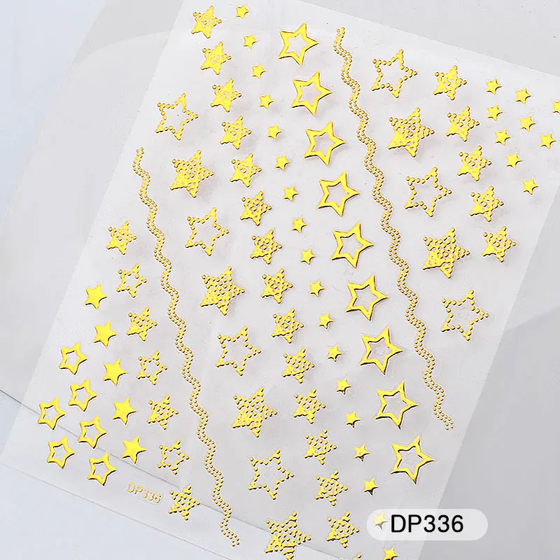 DP336 Металлическая Наклейка для дизайна ногтей, Смешанная Луна/звезда/Стрела/треугольник, геометрические узоры, 3d золотые полые наклейки для украшения - Цвет: DP336