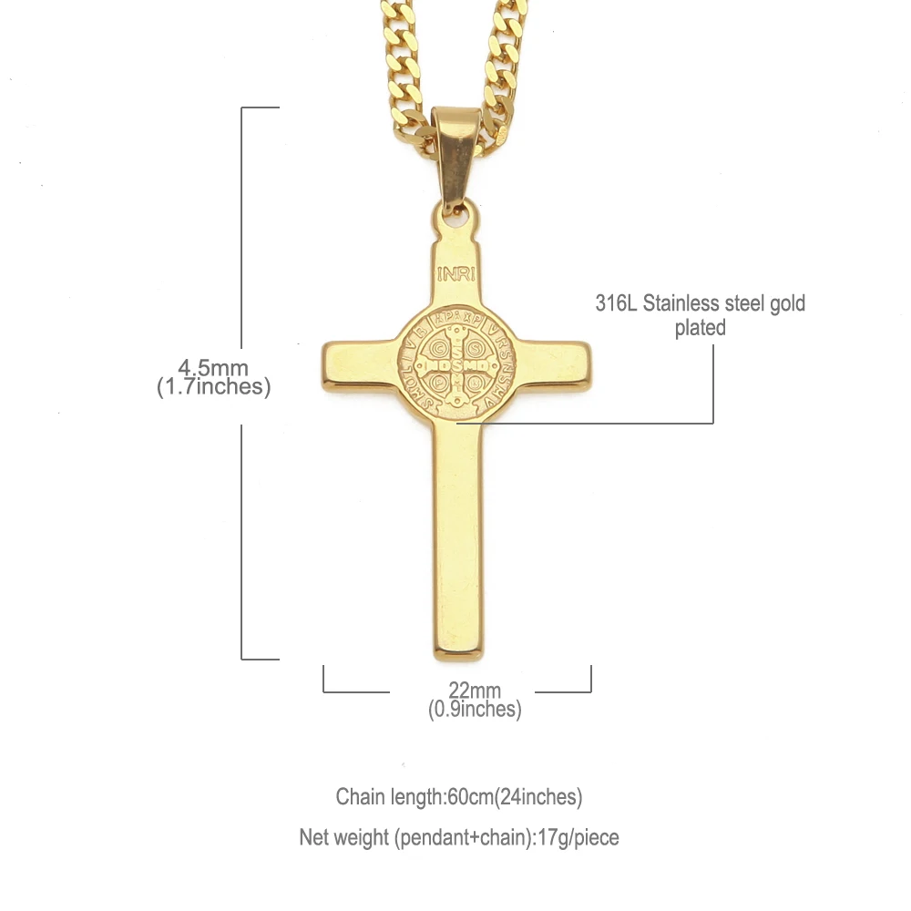 Крест ожерелье распятие INRI Иисус кусок кулон золотой цвет нержавеющая сталь