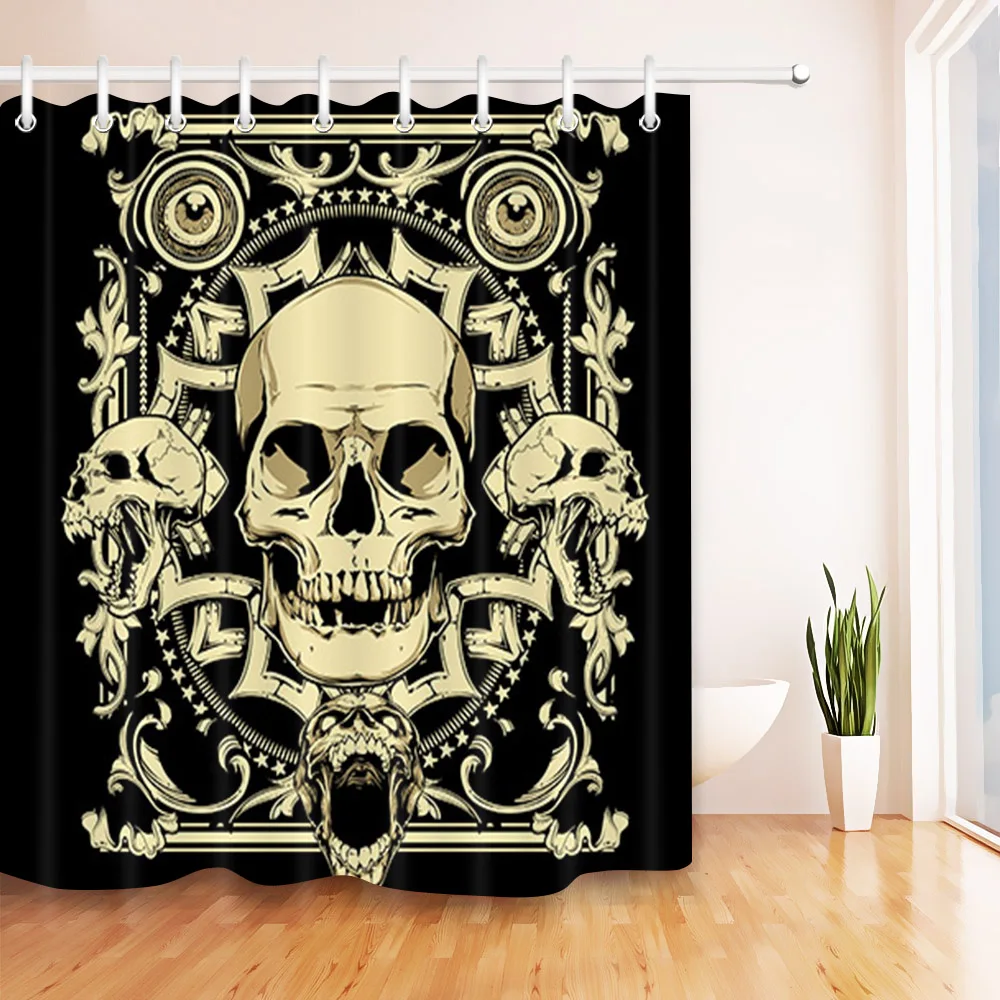 Сверхдлинная черная занавеска для душа LB в стиле ретро с пиратским черепом и