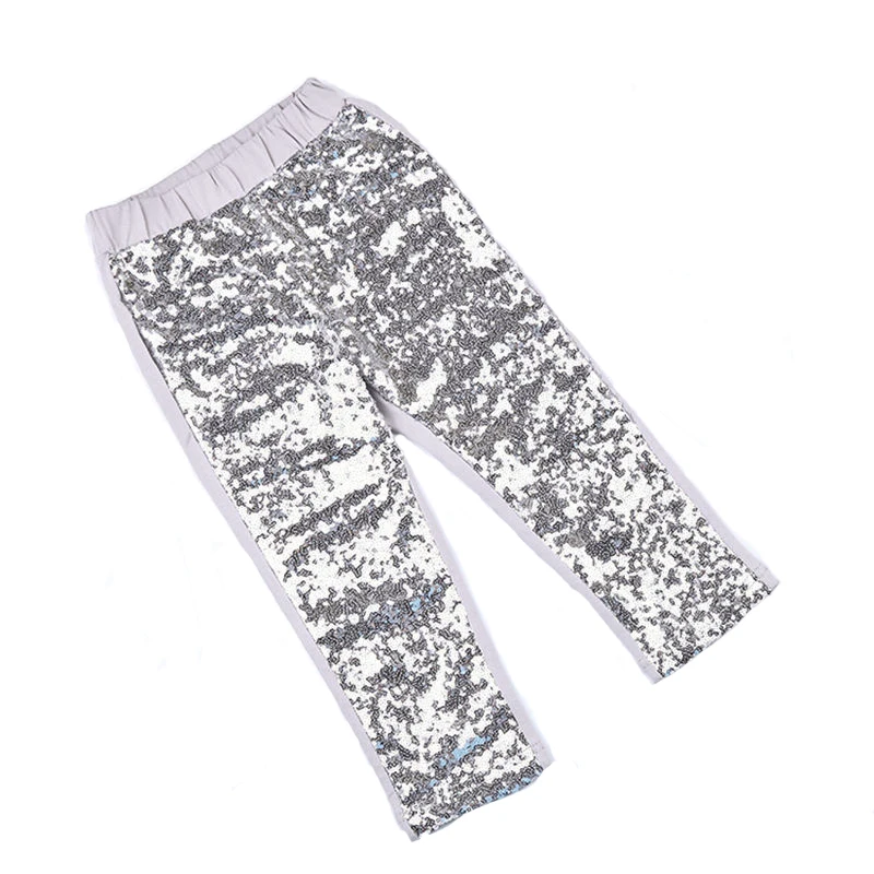 Штаны для девочек серебристого цвета блестящие серые леггинсы школьниц на день